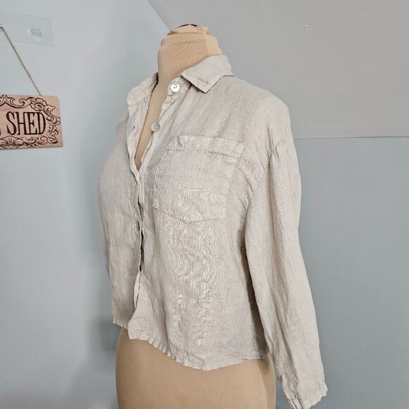 Modamalfi Top 100% Linen Made in Italy Natural Cropped Art 3521 Medium Womens - Picture 4 of 11